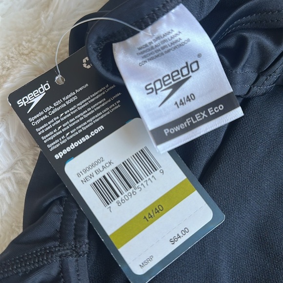 Speedo Women's Swimsuit One Piece Powerflex Eco Flyback Solid Black Sz 14 (40) - Picture 9 of 10